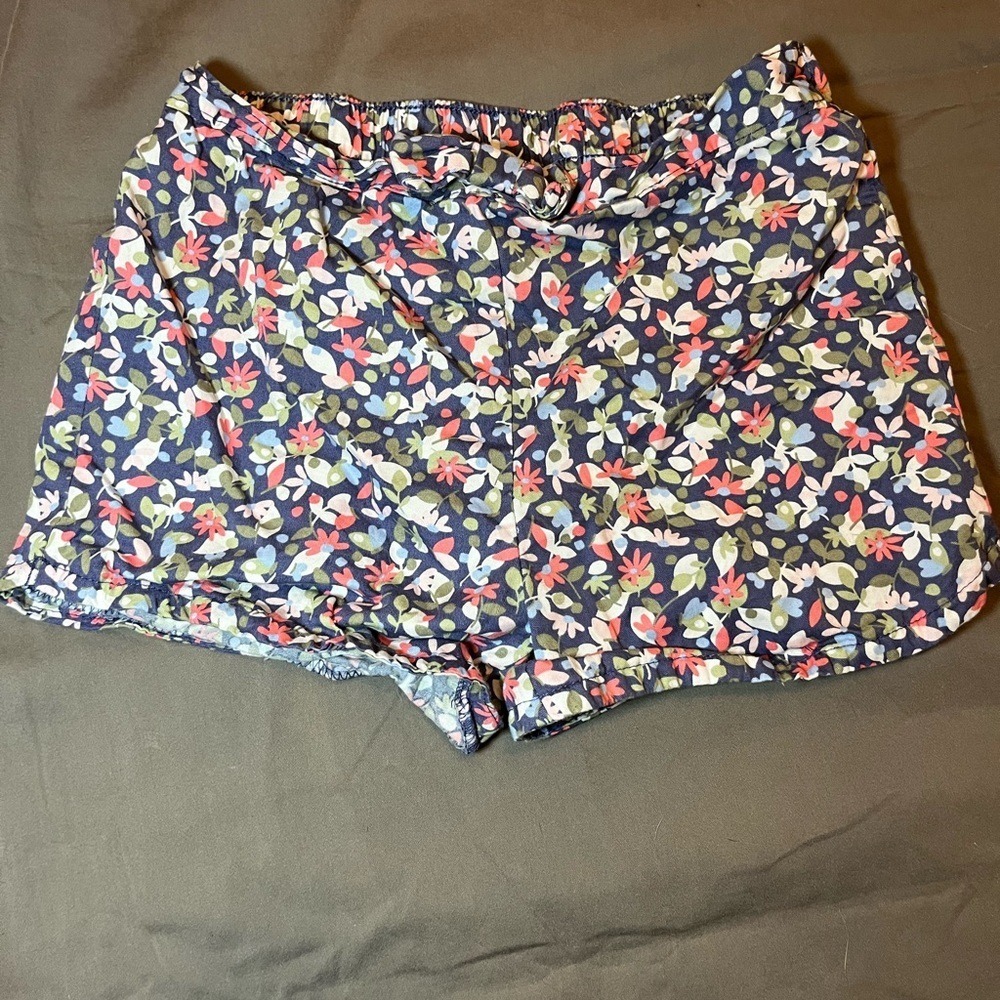 Girls Size 8 Floral Cotton Shorts Elastic Waist Blue Pink Green Botanical